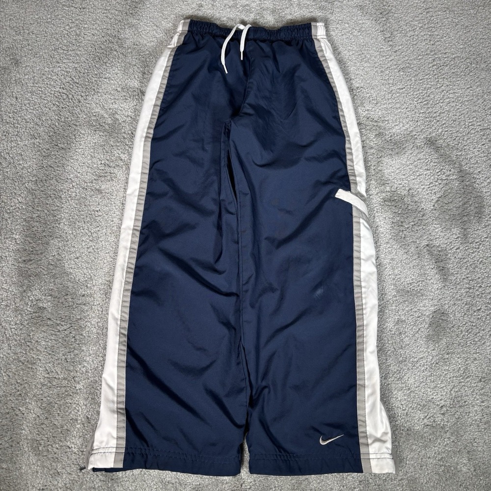 Vintage Nike Track Pants Youth Boy S Blue Windbreaker Fleece Lined Wide Leg Y2K